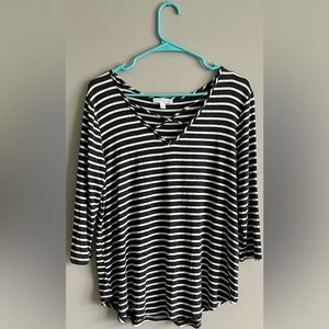 Emory Park Gray and White Striped 3/4 Length Crisscross Front Shirt